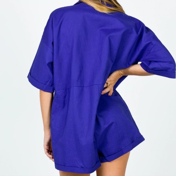 Princess Polly Blue Sinclair Button Front Pocket Oversized Romper Playsuit 0US - Picture 4 of 9